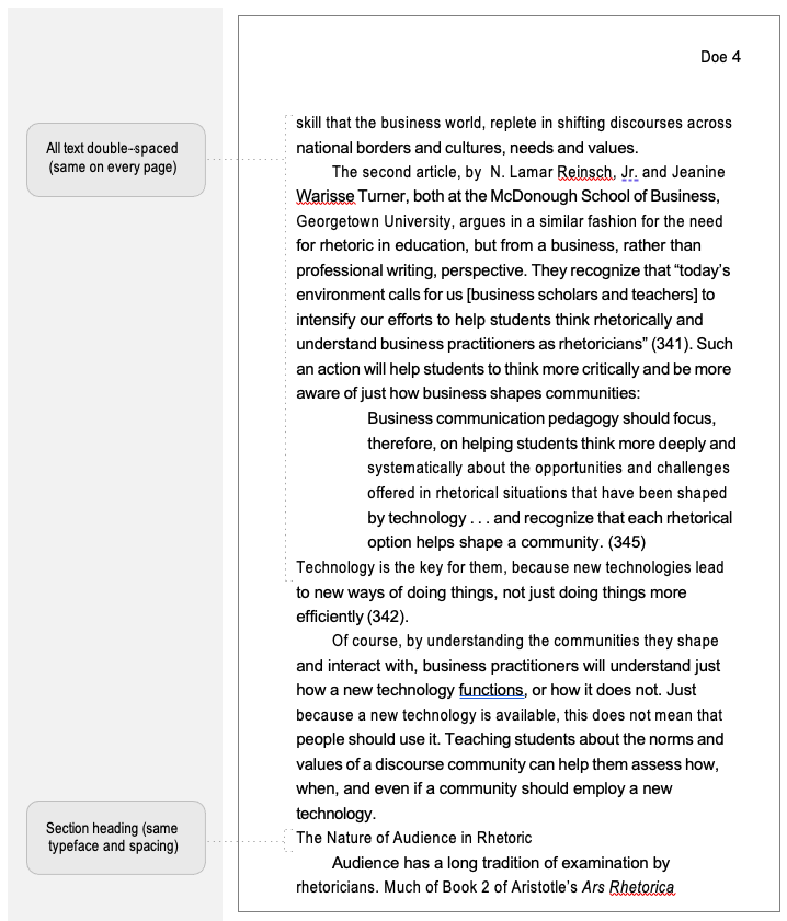 Sample essay highlighting: All text double-­‐spaced (same on every page)| Section heading (same typeface and spacing)